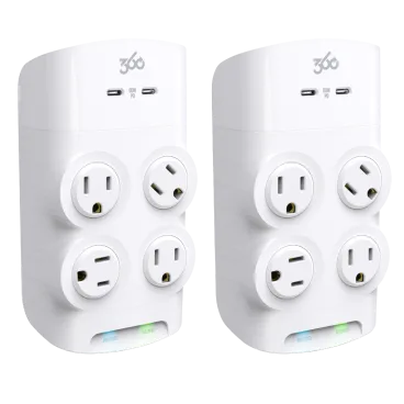 Paquete de 2: 360 Electrical Revolve60 Protector 4 Tomas + 2 USB