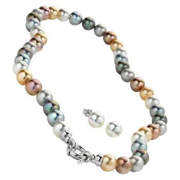 JOIA De Majorca 10mm 18" Multi-Color Pearl Necklace & White Stud Earrings