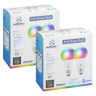 4-Pack: Energetic Lighting A19 8W Amazon Alexa Smart Color Bulbs (2700K-6500K)