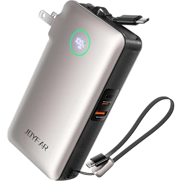 JOYFAR 10,000mAh Fast Charging Power Bank with Built-in Cables & Wall Plug