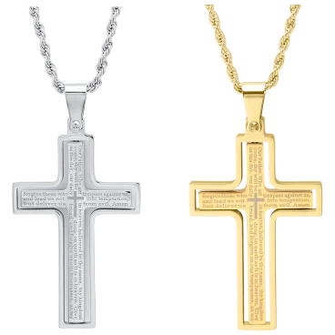 Steeltime Set of 2 Men's "Our Father" Prayer Spinner Cross Pendants