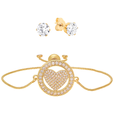 Steeltime Ladies Bracelet & Simulated Diamond Earrings
