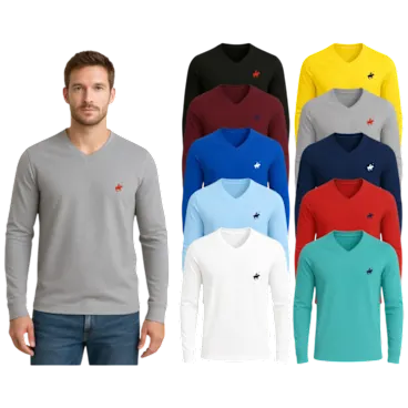 4-Pack: Pacific Polo Club Mens Cotton Long Sleeve V-Neck T-Shirts