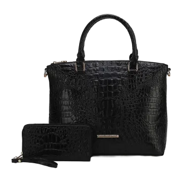 MKF Collection Liora Solid Vegan Crocodile Embossed Tote Bag Set by Mia K.