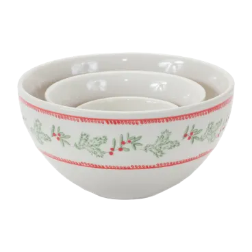 Melrose International Set-of-3 Stoneware Mistletoe Bowls