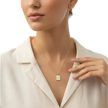Saffron Initial Letter Frame Pendant Necklace with Mother of Pearl Inlay