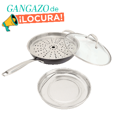 Fabio Viviani Sartén con 2 Insertos Acero Inoxidable y Tapa de Vidrio Abovedada