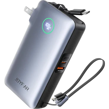 JOYFAR 25,000mAh GaN 65W Power Bank with Wall Plug & Retractable USB-C Cable