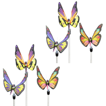Exhart Juego de 6 Estacas Solares de Jardín con Mariposas Grandes de Tela y LEDs