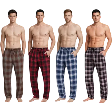 4-Pack: Nextex Mens Cotton Knit Flannel Plaid Pajama Pants