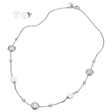 JOIA De Majorca Pearl & Cubic Zirconia Chain Necklace & Pearl Stud Earrings