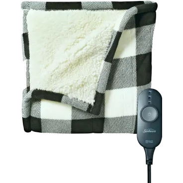 Sunbeam Plaid Microplush Sherpa Heated Throw Blanket