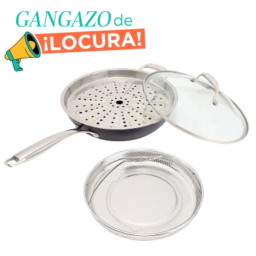 Fabio Viviani Sartén con 2 Insertos Acero Inoxidable y Tapa de Vidrio Abovedada