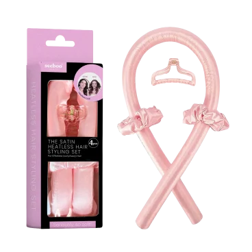 Seeboo Silky Satin 4-Piece Heatless Hair Curling Rod and Styling Set