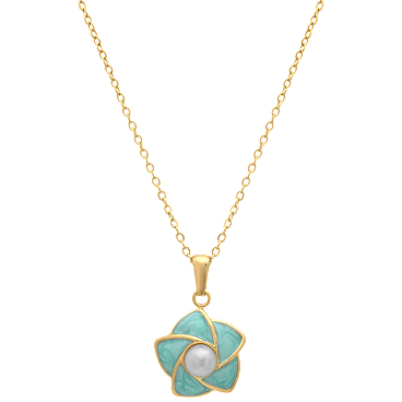 Saffron Flower Pendant Necklace with Mother of Pearl Center