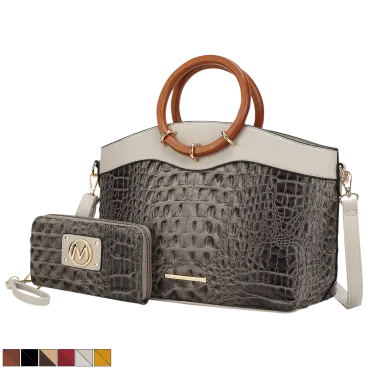 MKF Collection Phoebe Faux Crocodile-Embossed Tote Bag & Wristlet Set by Mia K