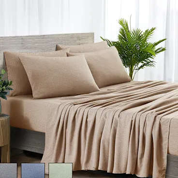 Bibb Home 6-Piece Rayon From Bamboo Chambray 2000 Thread Count SnugGrip Sheets