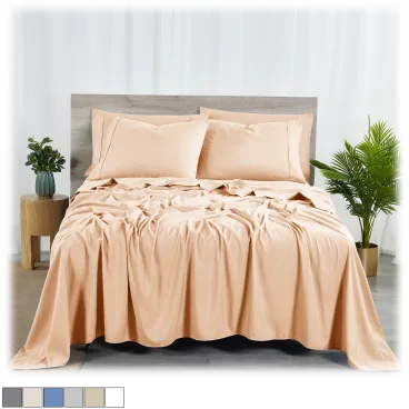 Bibb Home Premium 6-Piece Rayon from Bamboo Sheet Set with SureGrip Straps