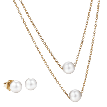 JOIA De Majorca 8mm Pearl Double Chain Necklace & Stud Earrings