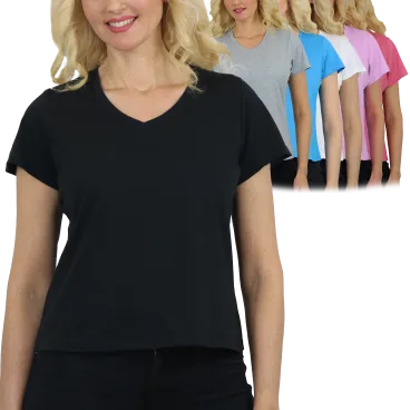 Paquete de 6: Camisetas de Mujer de Algodón con Cuello en V y Manga Corta