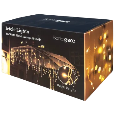 SonicGrace 180 LED Icicle Light Strip with 12 Vertical Drops