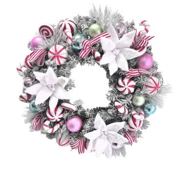 26" Cordless Peppermint Frost Wreath