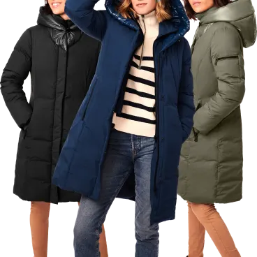 Bernardo Mid-Length Hooded Puffer Jacket with Bib