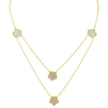 CZ by Kenneth Jay Lane CZ Pave Double Clover Pendant Necklace