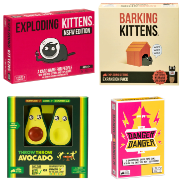 4-Pack: Exploding Kittens NSFW, Barking Kittens, Danger, and Throw Avocado Games