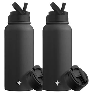 2-Pack: JoyJolt 32oz Water Bottle with Flip Lid & Sport Straw Lid