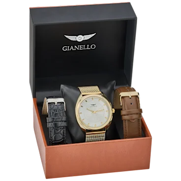 Gianello Slate Interchangeable 3 Strap Watch Set