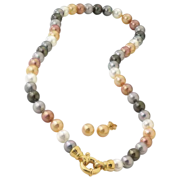 JOIA De Majorca 8mm 18" Multi-Color Pearl Necklace & Stud Earrings