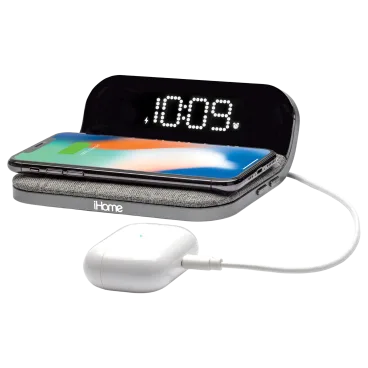 iHome Cargador Inalámbrico de 15W con Reloj Despertador y Puerto USB-A