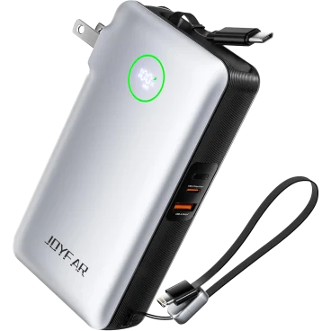 JOYFAR 10,000mAh Fast Charging Power Bank with Built-in Cables & Wall Plug