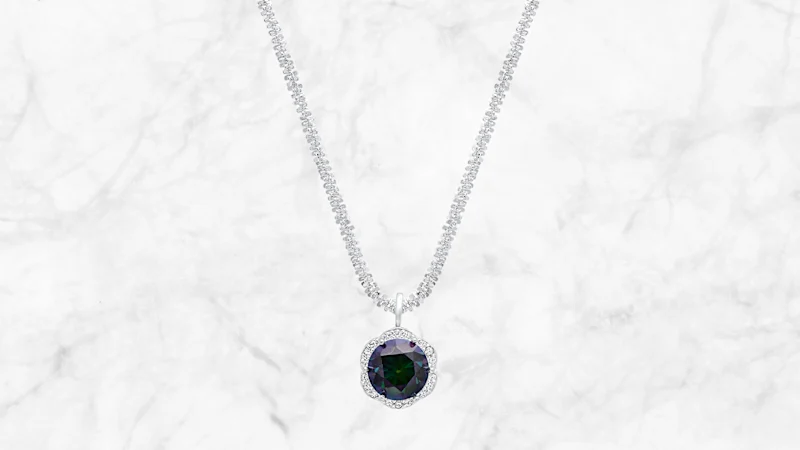 Saffron 1.0 Carat TW Rainbow Moissanite Halo Pendant Sterling Silver Necklace
