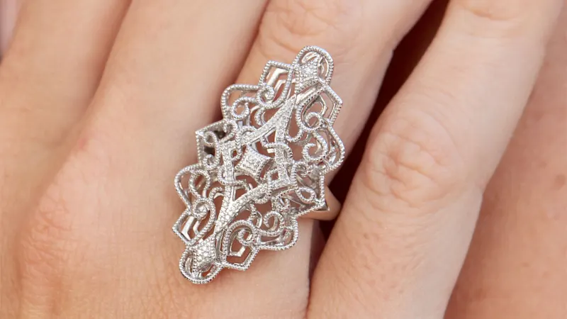 Savvy Cie Diamond Filigree Statement Ring