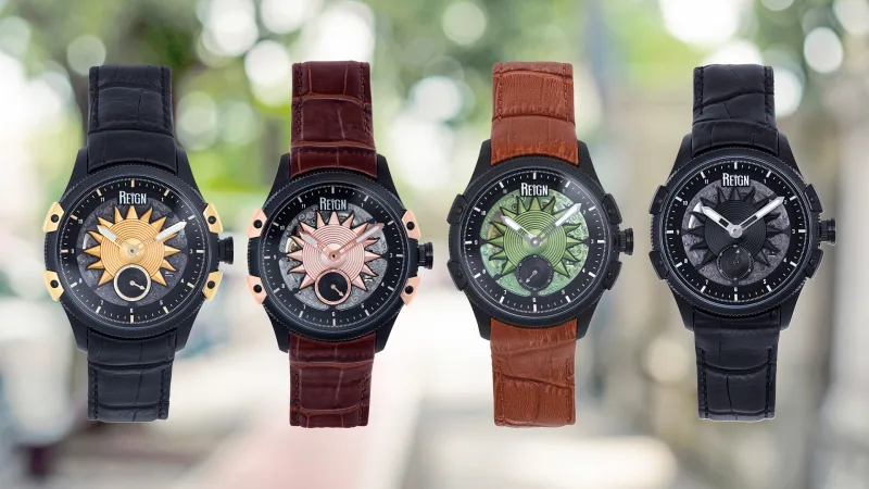 Reign Reloj para Hombre Solstice con Correa de Cuero y Diseño Esqueleto