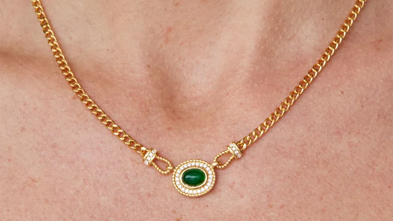 Savvy Cie Collar Italiano Hecho a Mano Chapado en Oro 18K con Cabujón Halo