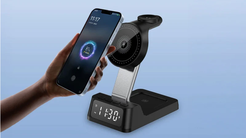 Infinite Basics 4-In-1 Wireless Charging Station with Alarm Clock