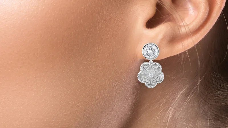 CZ by Kenneth Jay Lane Center CZ Bezel Set Striated Clover Drop Earrings