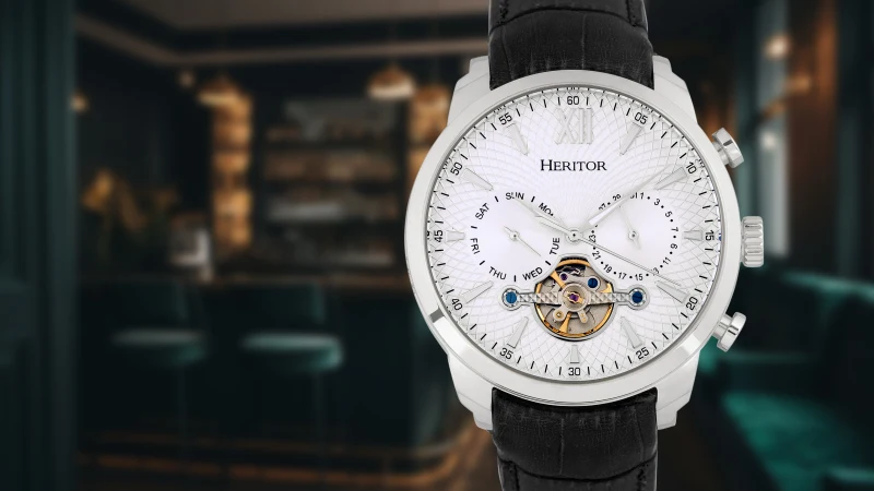 Heritor Arthur Reloj Semi-Esqueleto Automático con Correa de Cuero