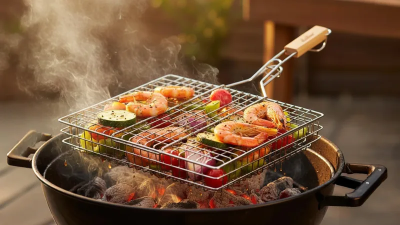 2-Pack: J&V Textiles Stainless Steel Grill Basket with Wooden Handle