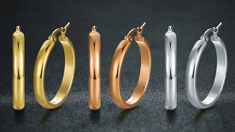 3-Pack: Steeltime Women's Tri-Colored 18K Gold Plated Hoop Earrings