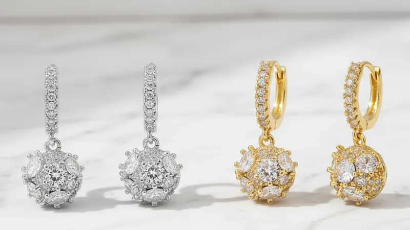Steeltime Set de Aros Huggie Colgantes con Diamantes Simulados Fire Ball