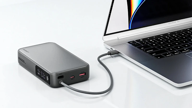 AUKEY Spark Sling 20,000mAh Fast Charging Power Bank with Built-in USB-C Cable