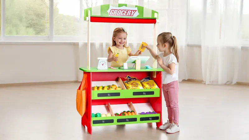 VEVOR Kids 2-In-1 Wooden Puppet Theater & Play Market Stand
