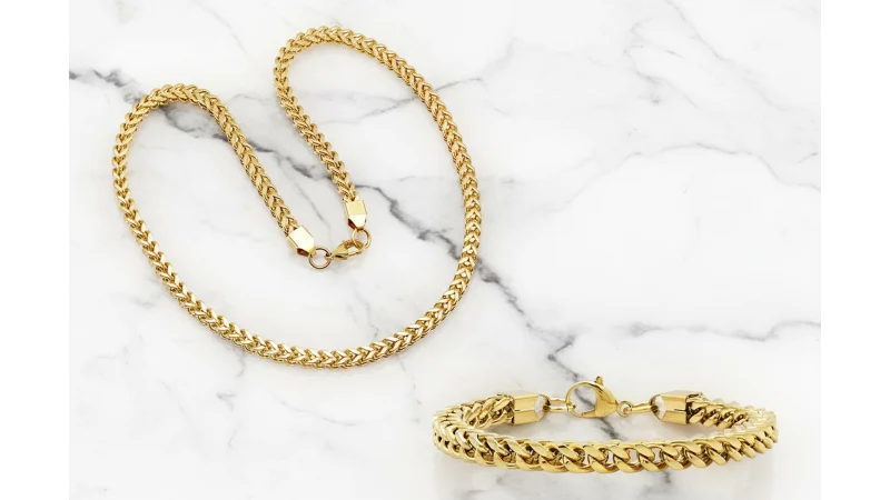 Steeltime Juego de Collar y Pulsera Chapados en Oro de 18k