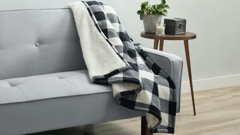 Sunbeam Plaid Microplush Sherpa Heated Throw Blanket