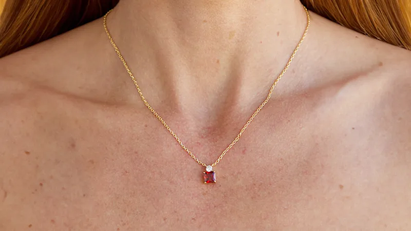 Savvy Cie 18K Gold Plated Cushion Birthstone Necklace