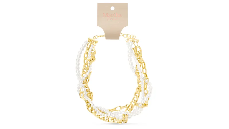 Martha Stewart Four Twisted Strand Pearl and Chain Necklace Gold 18-21"